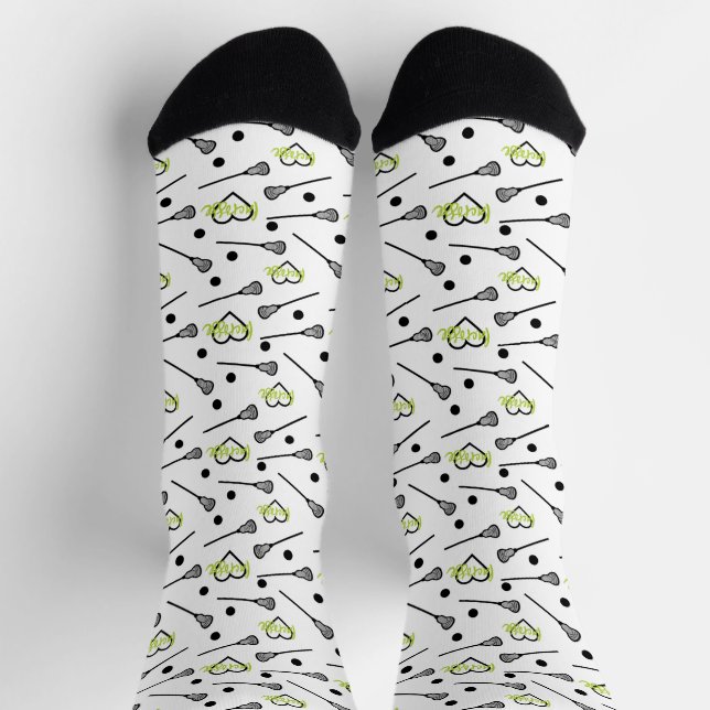 Lime Green Lacrosse Sticks und Herz Muster Socken (Oben)