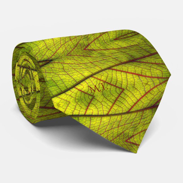 Lime Green Leaf Veins Muster Nature Inspiriert Krawatte (Gerollt)