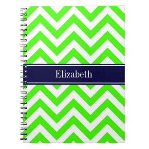 Lime Green LG Zickzack Navy Blue Name Monogram Notizblock