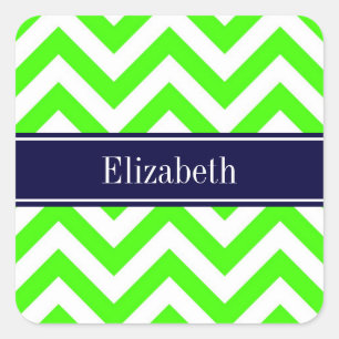 Lime Green LG Zickzack Navy Blue Name Monogram Quadratischer Aufkleber