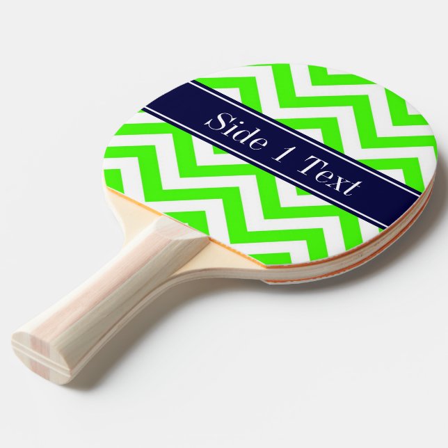 Lime Green LG Zickzack Navy Blue Name Monogram Tischtennis Schläger (Vorderseite)