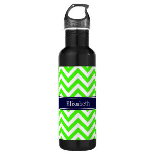 Lime Green LG Zickzack Navy Blue Name Monogram Trinkflasche