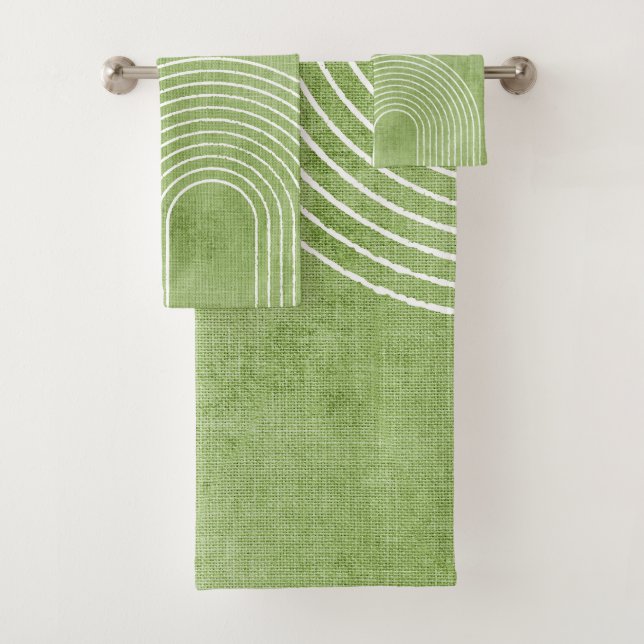 Lime Green Linen Minimalistisch Badhandtuch Set (Insitu)