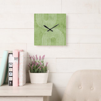Lime Green Linen Minimalistisch Quadratische Wanduhr