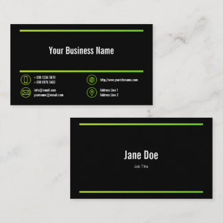 Lime Green Lines Corporate Chartreuse Icons Black Visitenkarte