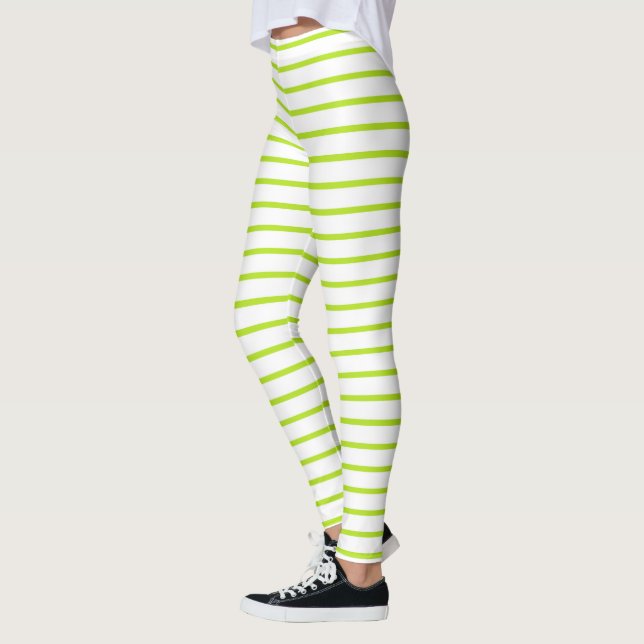 Lime Green Lines White Leggings (Links)