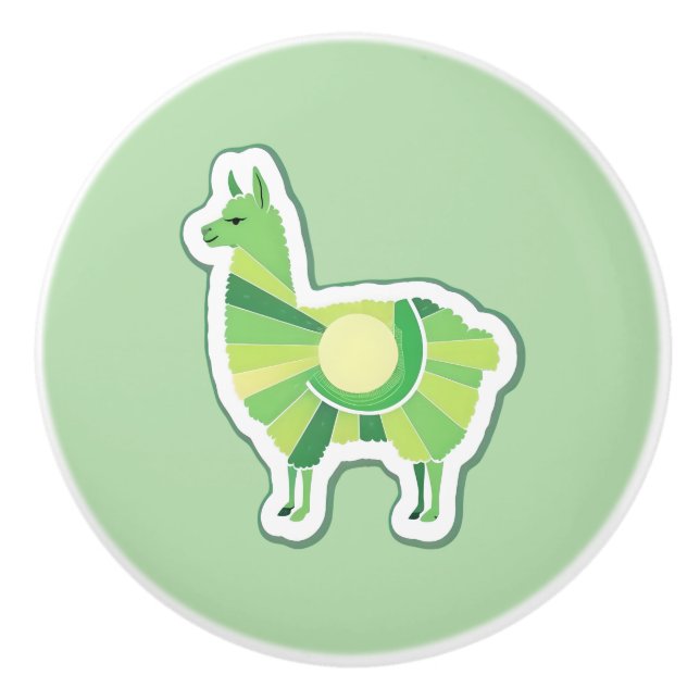 Lime Green Llama Door Pull Keramikknauf (Vorderseite)