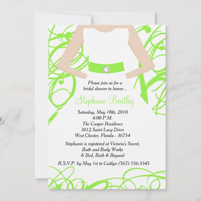 Lime Green Mariage robe nuptiale douche Invitation (Devant)
