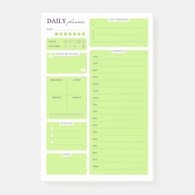 Lime Green Minimalist Daily Planner Template Post-it Klebezettel (Vorderseite)