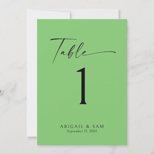 Lime Green Minimalistisch Wedding Tischnummer (Vorderseite)