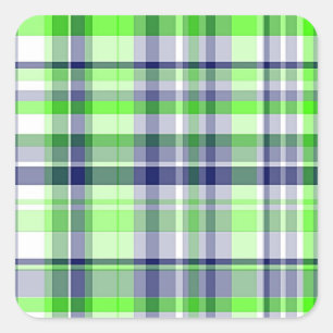 Lime Green, Navy Blue, White Preppy Madras Kariert Quadratischer Aufkleber
