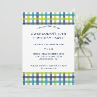Lime Green, Navy und Türkis Blue Kariert Invitati Einladung
