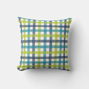 Lime Green, Navy und Türkis Blue Kariert Kissen