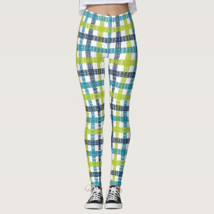 Lime Green, Navy und Türkis Blue Kariert Leggings