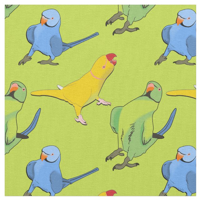 Lime Green Parrot Lingful Indian Ringneck Pattern Stoff (Nahaufnahme)
