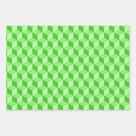 LIME GREEN PEACH AQUA BLUE GEOMETRIC CUBE PATTERS GESCHENKPAPIER SET