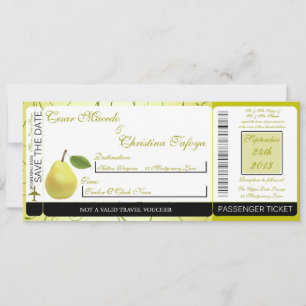 Lime Green Pear Boarding Pass Hochzeit Einladung