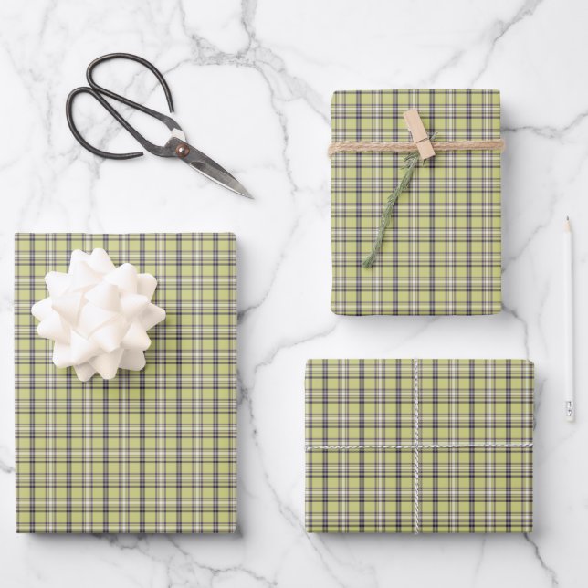 Lime Green Plaid Classic Pattern Retro Geschenkpapier Set (Vorderseite)