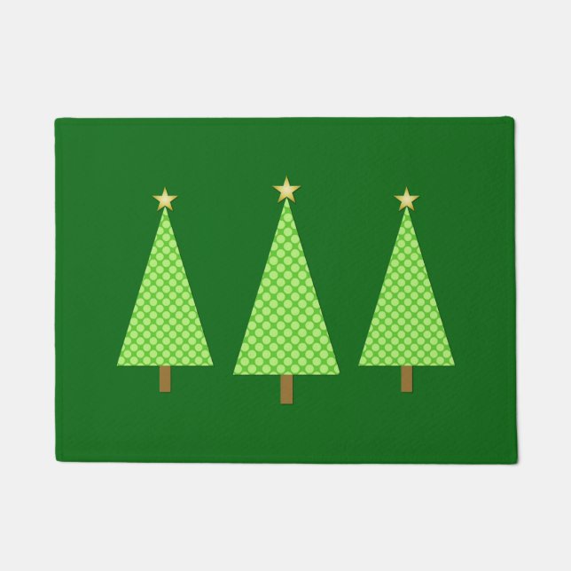 Lime Green Polka Dot Moderne Weihnachtsbäume Fußmatte (Vorderseite)