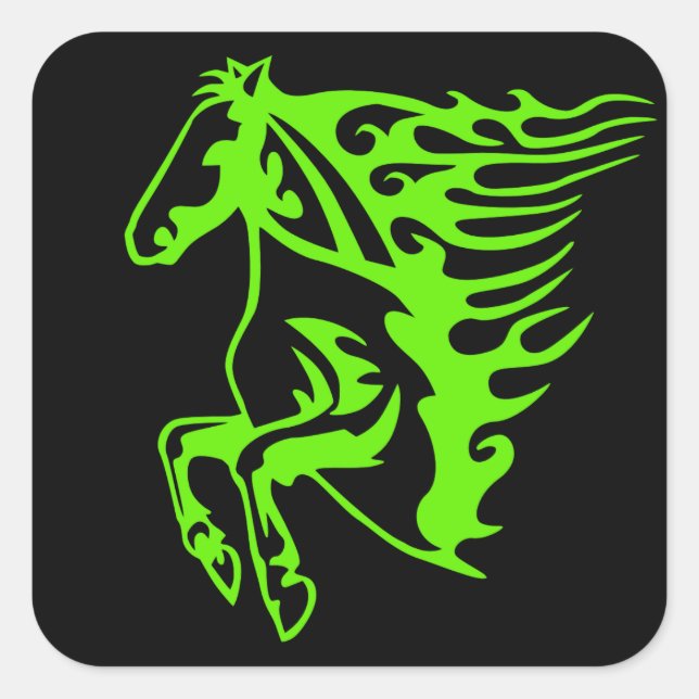 Lime Green Pony Horse Stallion Steellion Art Quadratischer Aufkleber (Vorderseite)