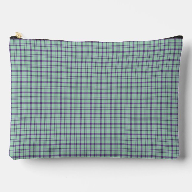 Lime Green Purple Plaid Classic Pattern Zubehörtasche (Vorderseite)