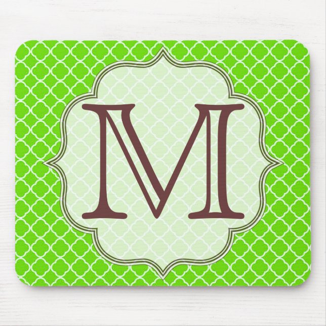 Lime Green Quarterfoil Latti Monogram Mouse Pad Mousepad (Vorne)