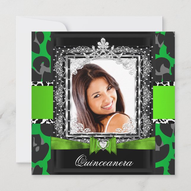 Lime Green Quinceanera 15. Party Foto Einladung (Vorderseite)