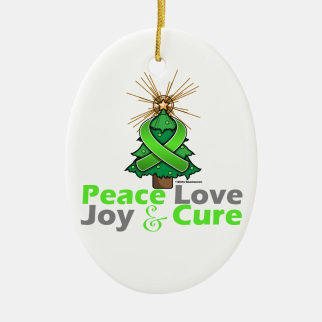 Lime Green Ribbon Weihnachtsfrieden Liebe, Freude  Keramikornament (Vorne)