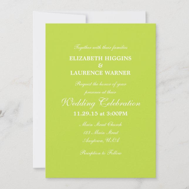 Lime Green Schlicht Simple Wedding Einladung (Vorderseite)