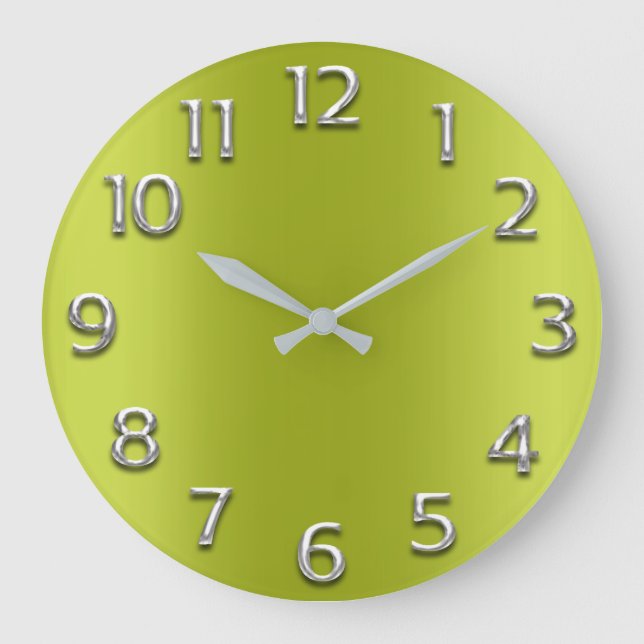 Lime Green Silver Gray Gray Arabic Numbers Große Wanduhr (Vorderseite)