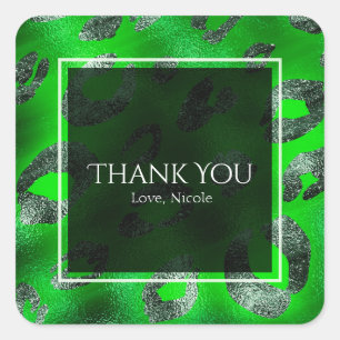 Lime Green & Silver Leopard Print Gastgeschenk Quadratischer Aufkleber