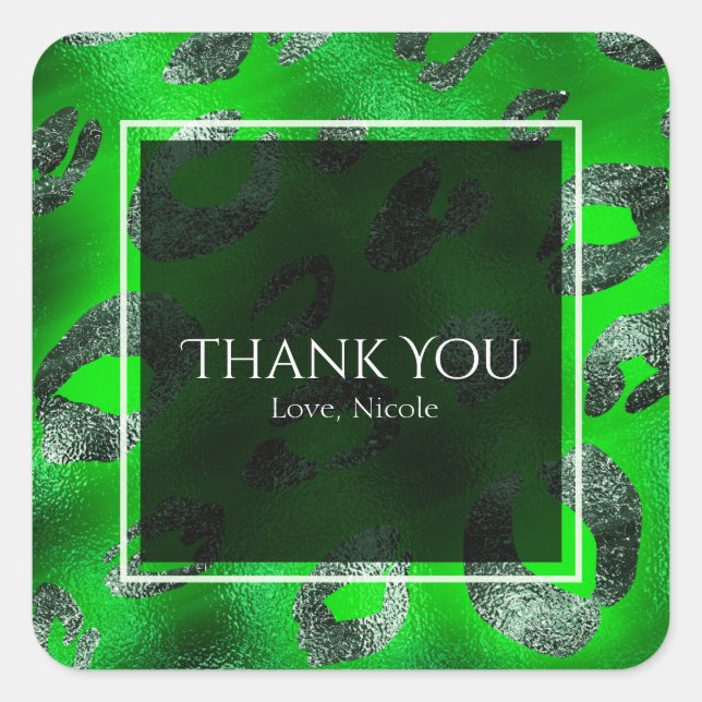 Lime Green & Silver Leopard Print Gastgeschenk Quadratischer Aufkleber (Vorderseite)