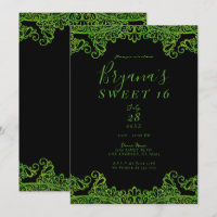 Lime Green Sparkle Glitzer Black Sweet 16 Party