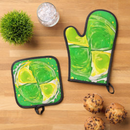 Lime Green Spiral Ofenhandschuh & Topflappen-Set