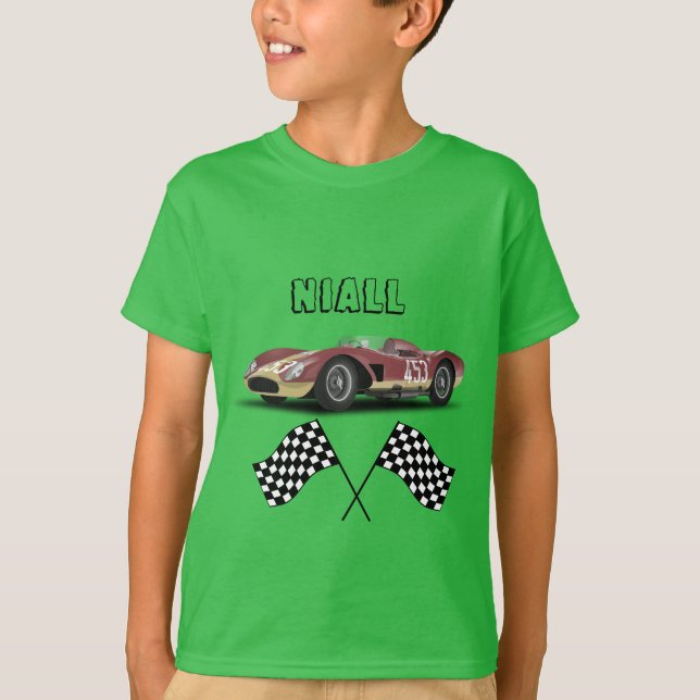 Lime Green Sporty Race Car Personalisiert T-Shirt (Vorderseite)