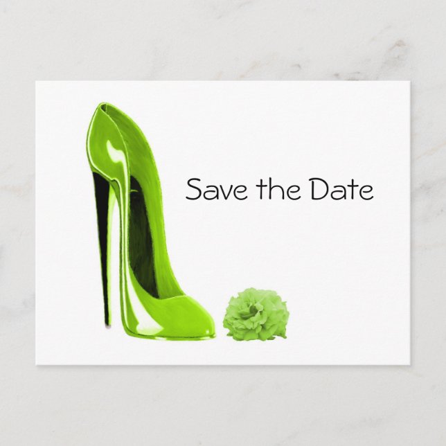 Lime Green Stiletto Shoe und Rose Ankündigungspostkarte (Vorderseite)