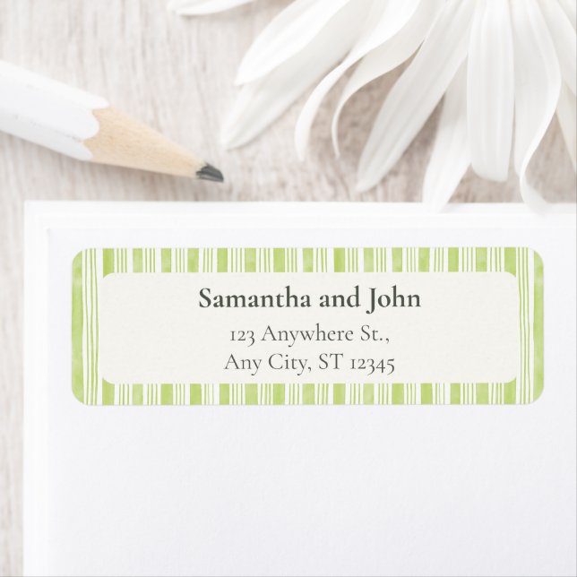 Lime Green Stripe Wedding Return Address Labels (Insitu)