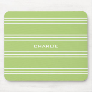 Lime Green Stripes benutzerdefiniertes Monogramm-M Mousepad
