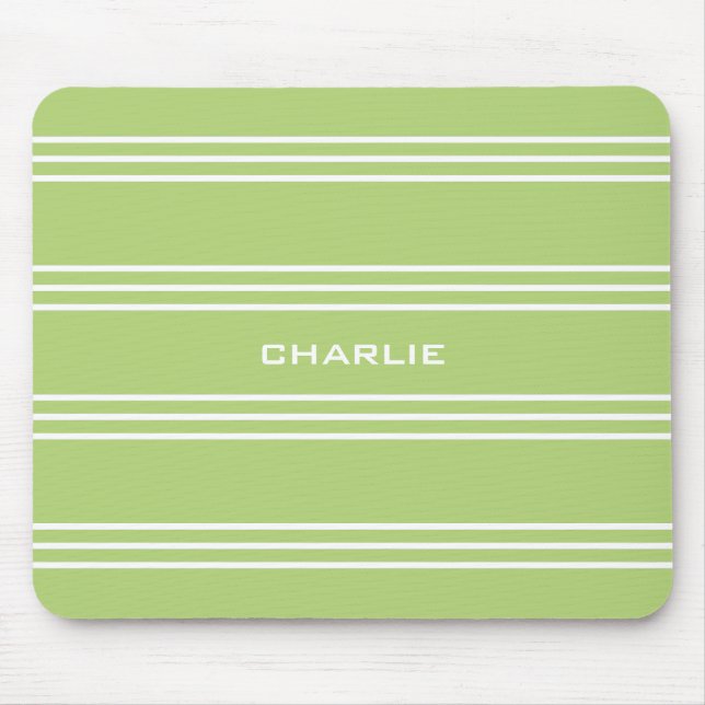 Lime Green Stripes benutzerdefiniertes Monogramm-M Mousepad (Vorne)