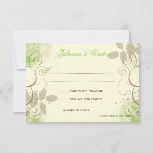 Lime Green Tan Grunge Wirbel Blätter Antwortkarten RSVP Karte