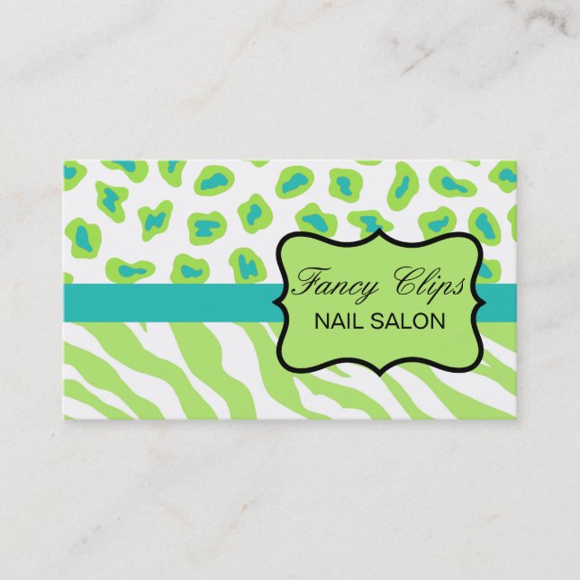 Lime Green Türkquoise Blue Zebra Leopard Visitenkarte (Vorderseite)