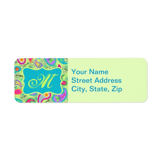 Lime Green Turquoise Modern Paisley Monogram (Vorne)