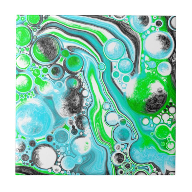 Lime Green und Aqua Blue Bubble Abstrakt Art Gift Fliese (Vorderseite)