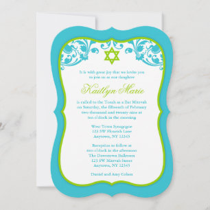 Lime Green und Aquamarine Wirbel Bat Mitzvah Einladung