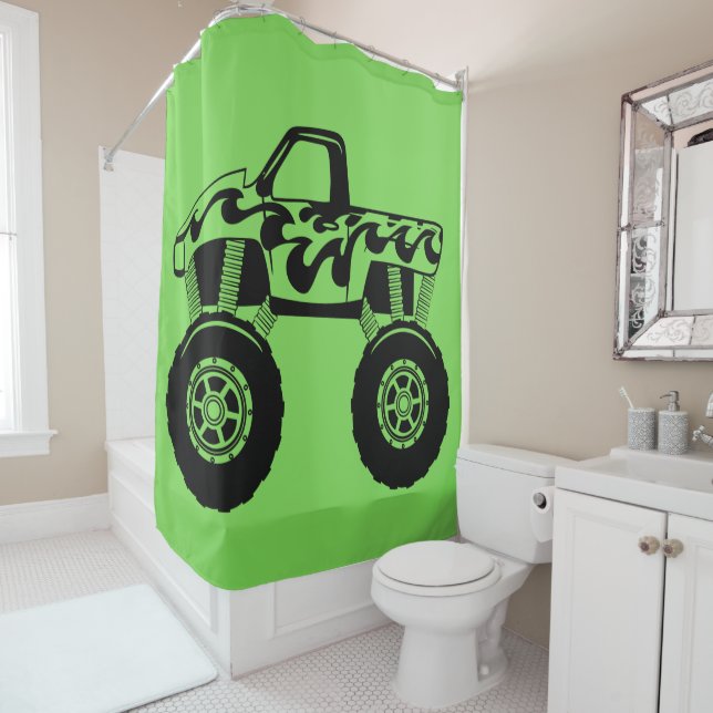 Lime Green und Black Monster Truck Duschvorhang (Beispiel)