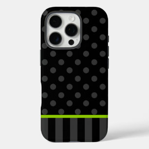 Lime Green und Black Polka Dot Streifen iPhone 16 Pro Hülle