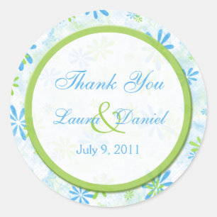 Lime Green und Blue Floral 1,5" Danke Sticker
