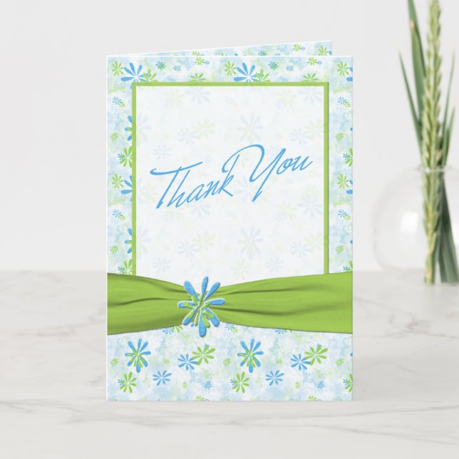 Lime Green und Blue Floral Vielen Dank Dankeskarte (Vorderseite)