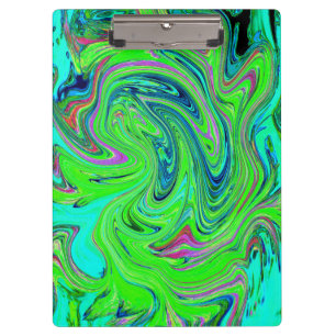 Lime Green und Blue Groovy Abstrakt Retro Art Klemmbrett