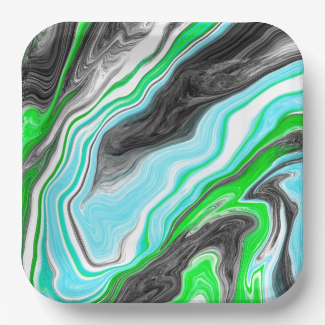 Lime Green und Blue Marmor wie Wirbel Pappteller (Vorderseite)
